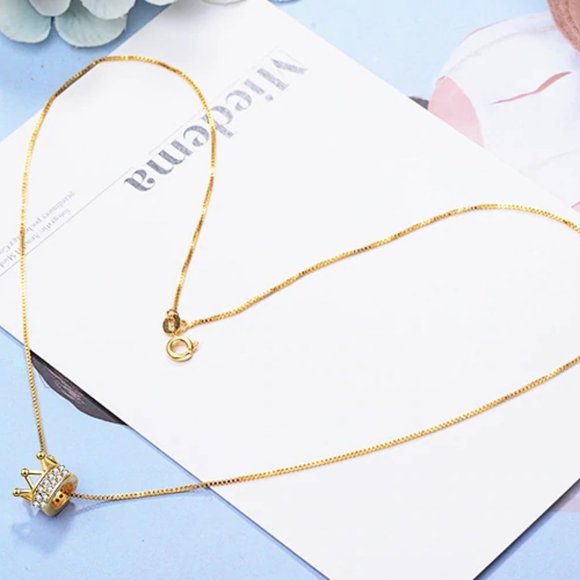 COPY - NEW 925 Sterling Silver Diamond Crown Necklace B - Picture 7 of 7